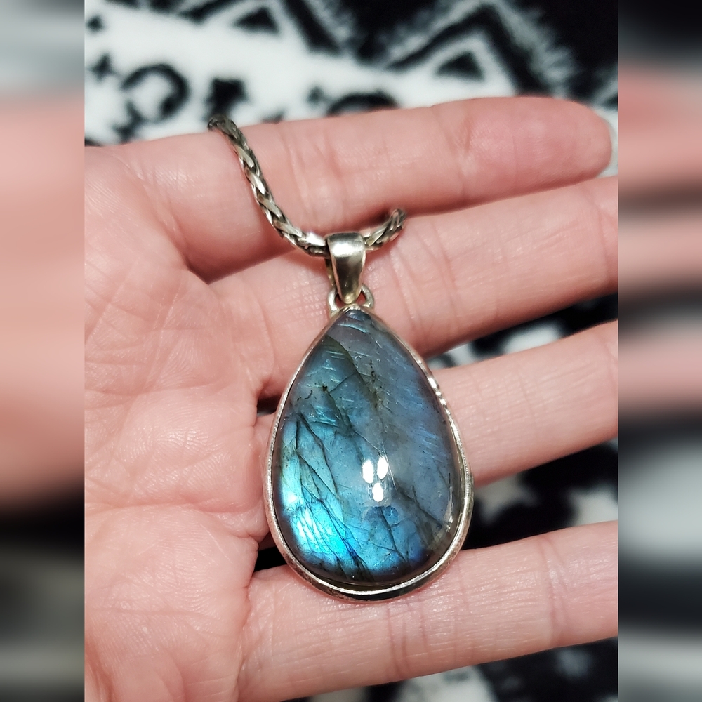 Vintage 925 Samuel B Labradorite Necklace - Picture 3 of 6